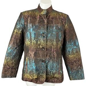 Chicos multi color iridescent embroidered lined blazer jacket pockets size large